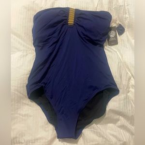 Vince Camuto Milos Navy Bandeau One Piece with Gold Accent NWT